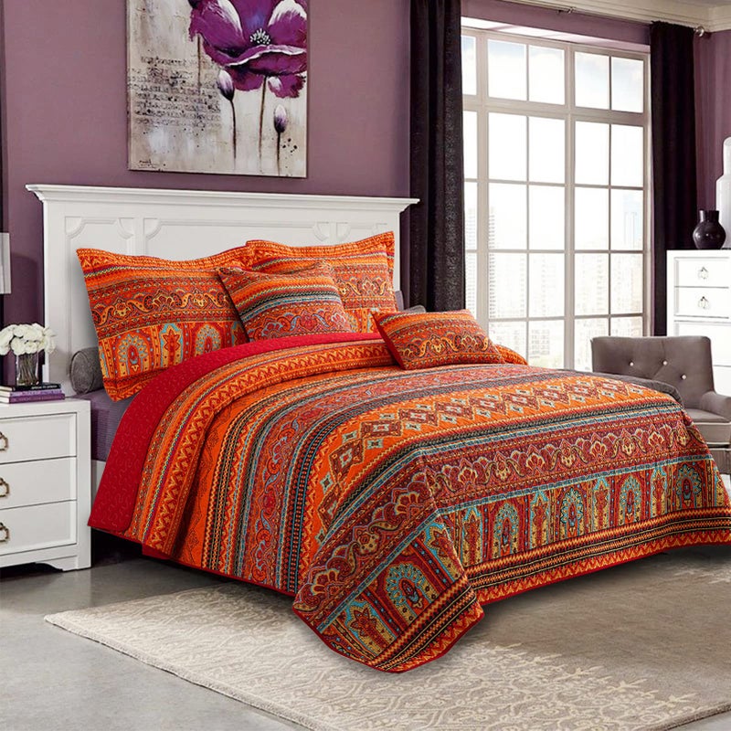 VAPUTAR Cotton Quilt Queen Size Bedding Set - 3 Pieces, Boho Queen Size Quilts, Lightweight Reversible Coverlets Bedspreads for Farmhouse Bedroom (Red/Orange) - Image 2