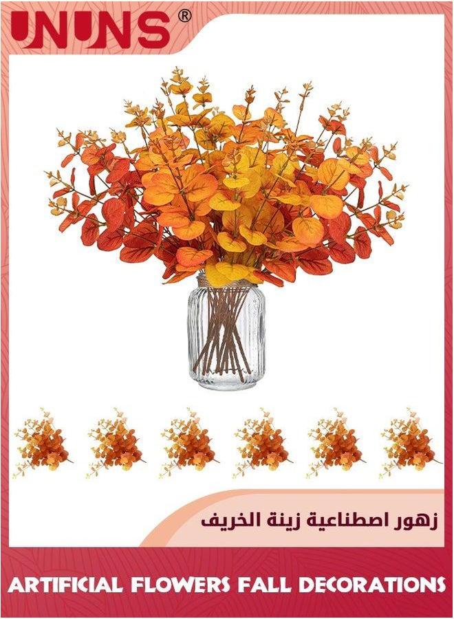 يو إن يو إن أس Artificial Flowers Fall Decoration,6 Branches Eucalyptus Stems Leaves,Autumn Leaf Branches,Artificial Plants Decorations,Fake Home Floral For Thanksgiving Festival Autumn Decor - Image 1