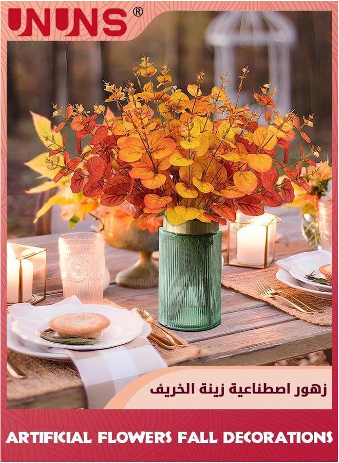 يو إن يو إن أس Artificial Flowers Fall Decoration,6 Branches Eucalyptus Stems Leaves,Autumn Leaf Branches,Artificial Plants Decorations,Fake Home Floral For Thanksgiving Festival Autumn Decor - Image 2
