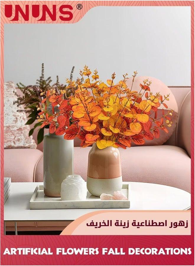 يو إن يو إن أس Artificial Flowers Fall Decoration,6 Branches Eucalyptus Stems Leaves,Autumn Leaf Branches,Artificial Plants Decorations,Fake Home Floral For Thanksgiving Festival Autumn Decor - Image 5
