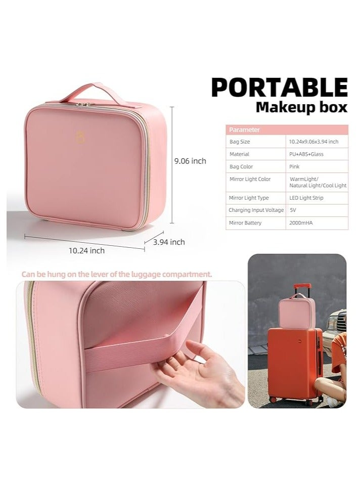 BS Mall BS-MALL Makeup LED Case Makeup Brush Holder With LED Mirror Makeup Tool Organizer Bag Makeup Brush Bag with Shoulder (C-Pink) - Image 5