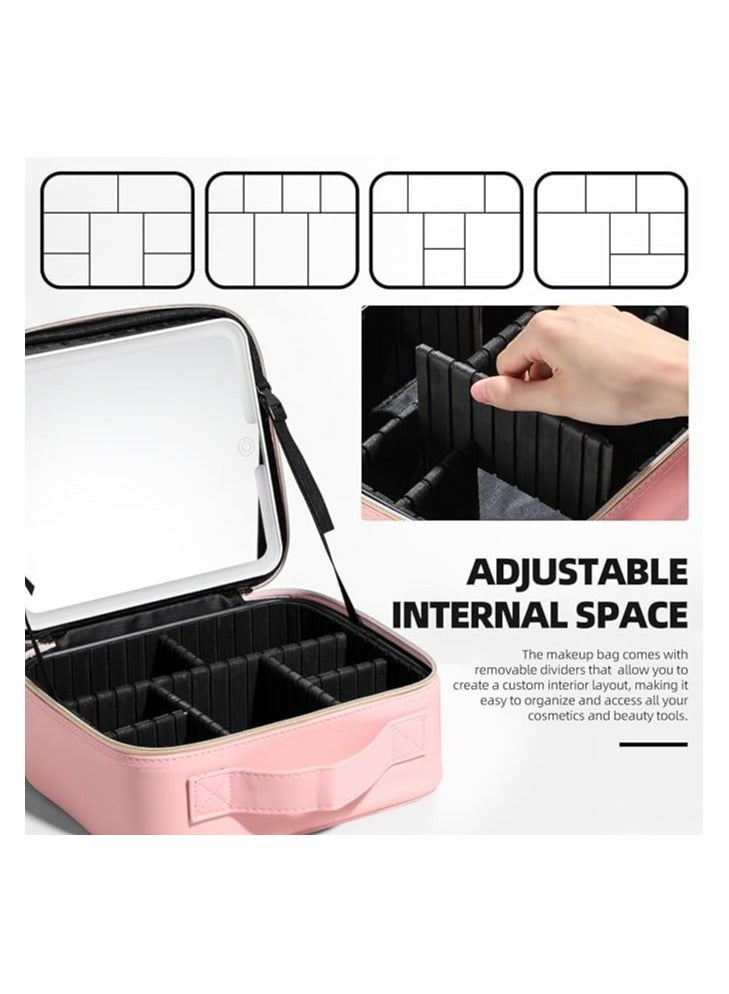 BS Mall BS-MALL Makeup LED Case Makeup Brush Holder With LED Mirror Makeup Tool Organizer Bag Makeup Brush Bag with Shoulder (C-Pink) - Image 3