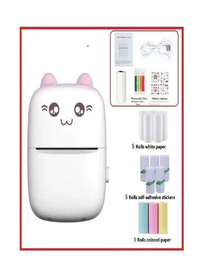 Pink Cat-Shaped Mini Thermal Printer Set (Includes 5 Rolls White Paper + 5 Rolls Self-Adhesive Stickers + 3 Rolls Colored Paper + Watercolor Pen + Random Stickers) - Image 4