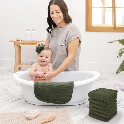 Comfy Cubs Muslin Baby Washcloths 10 Pack Soft 6Layer Cotton Wash Cloths for Sensitive Skin 10x10 Large Gentle Absorbent Infant Essentials for Newborn and Toddlers Kelp - Image 3