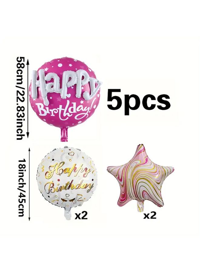 Pink 5 Piece Happy Birthday Star Foil Balloon Set for Party Decor - Image 3
