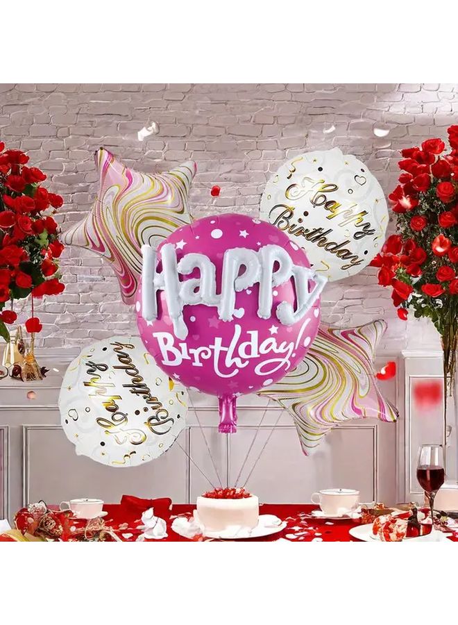 Pink 5 Piece Happy Birthday Star Foil Balloon Set for Party Decor - Image 1