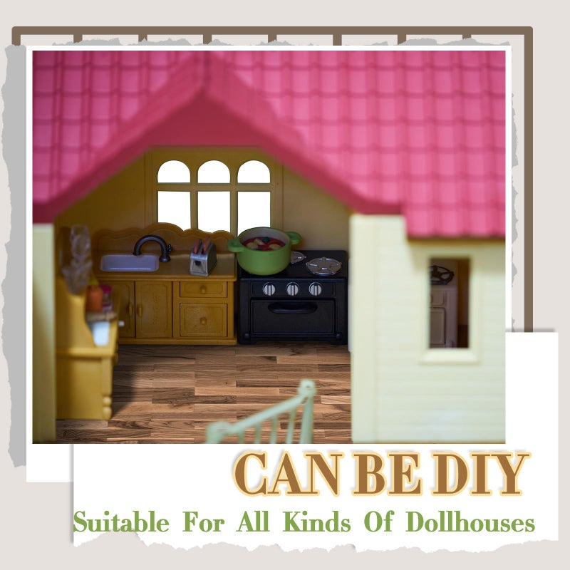 Flutesan 12 Pcs Miniature Dollhouse Wallpaper and Flooring Peel and Stick Mini DIY Self Adhesive Dollhouse Accessories 8.27 x 11.69 Inch (Classic Style) - Image 4