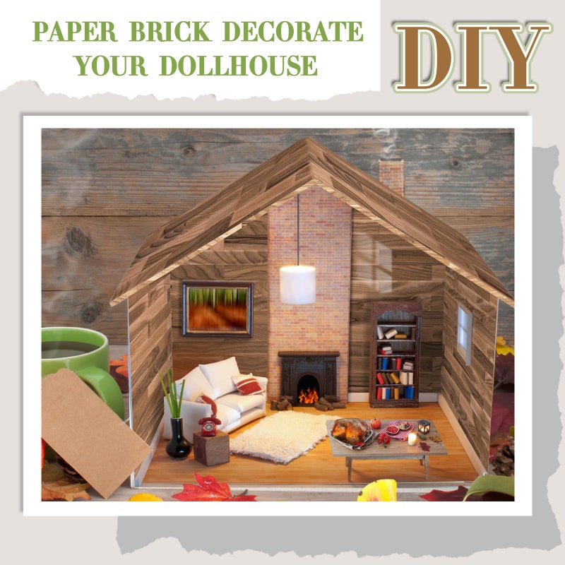 Flutesan 12 Pcs Miniature Dollhouse Wallpaper and Flooring Peel and Stick Mini DIY Self Adhesive Dollhouse Accessories 8.27 x 11.69 Inch (Classic Style) - Image 3