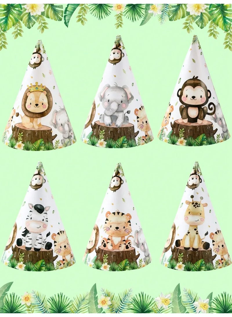 Birthday Party Decoration Paper Hats Set of 6 Featuring Cute Forest Animal Designs Lightweight and Comfortable to Wear - Image 3
