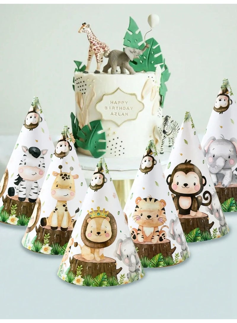 Birthday Party Decoration Paper Hats Set of 6 Featuring Cute Forest Animal Designs Lightweight and Comfortable to Wear - Image 2