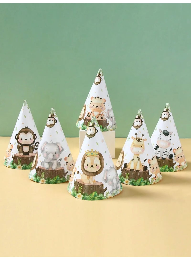 Birthday Party Decoration Paper Hats Set of 6 Featuring Cute Forest Animal Designs Lightweight and Comfortable to Wear - Image 4