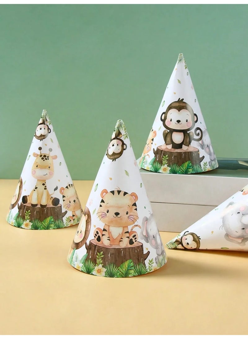 Birthday Party Decoration Paper Hats Set of 6 Featuring Cute Forest Animal Designs Lightweight and Comfortable to Wear - Image 5