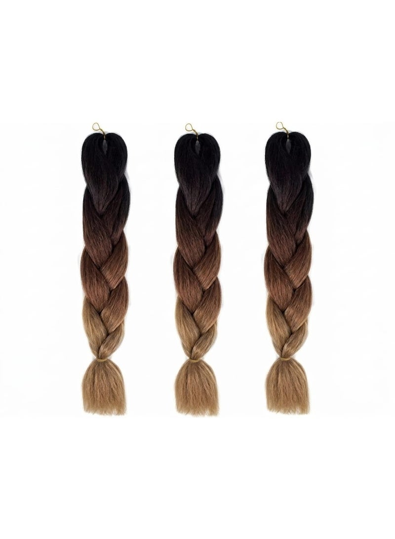 Ombre Black to Caramel Brown Kanekalon Braiding Hair Extensions for Box Braids & Afro Styles - 90cm Long - Professional Synthetic Hair - Image 1