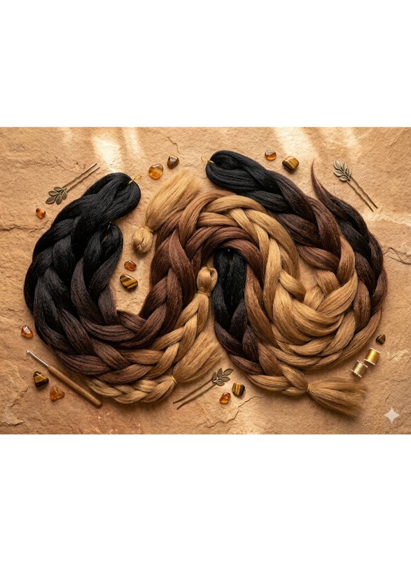 Ombre Black to Caramel Brown Kanekalon Braiding Hair Extensions for Box Braids & Afro Styles - 90cm Long - Professional Synthetic Hair - Image 3
