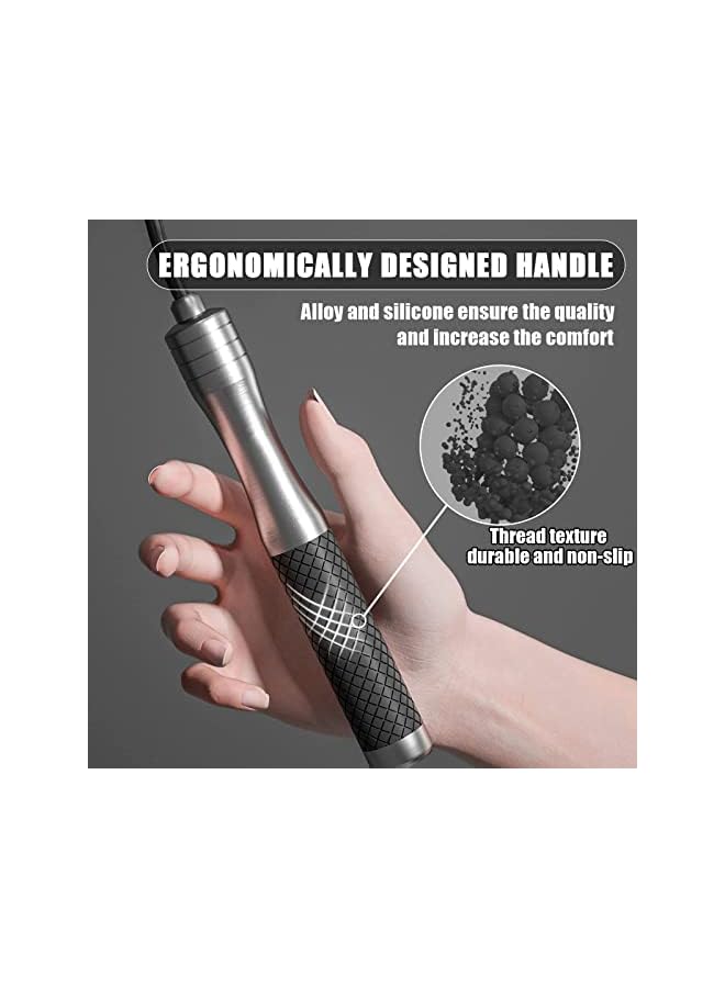 PROMASS Adjustable Tpu Wire Rope Professional Skipping Rope, Skipping Rope With Bearing Comfortable Silicone Handle For Workout Boxing Home Gym, Black - Image 2