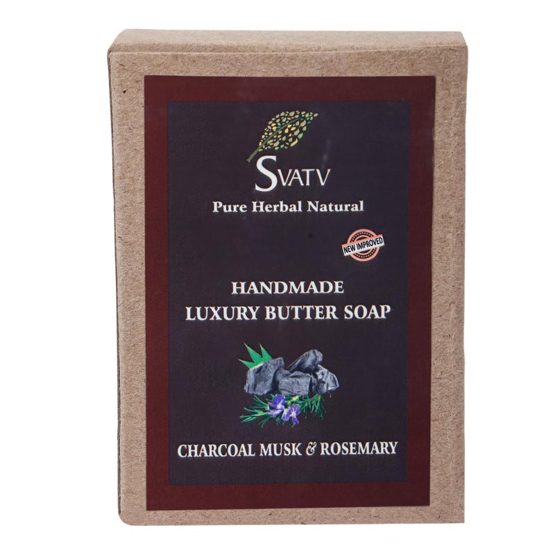 SVATV Handcrafted Soap with natural soothing herbs of CHARCOAL MUSK ROSEMARY For Men and Women Kosher GMP Certified Soap Traditional Ayurvedic Herbal Soap for all skin type 125g