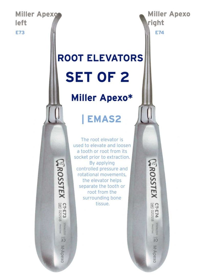 Dental Instruments Miller Apexo Left & Right Root Elevator Set of 2 Pcs