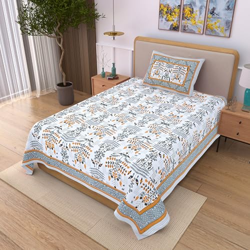 EasyGoods® 100% Pure Cotton Jaipuri Bedsheet with Pillow Covers | Soft & Breathable Fabric | Traditional Floral Print | Cotton Bedsheet (Yellow, Single) - Image 3