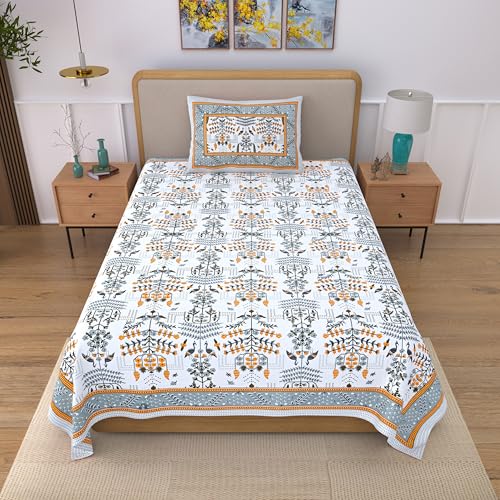 EasyGoods® 100% Pure Cotton Jaipuri Bedsheet with Pillow Covers | Soft & Breathable Fabric | Traditional Floral Print | Cotton Bedsheet (Yellow, Single) - Image 2