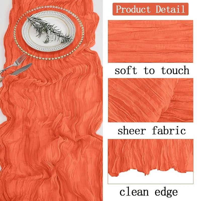 Orange Gauze Table Runner 3 Piece Set 35x157 Inch Bohemian Sheer for Wedding - Image 2