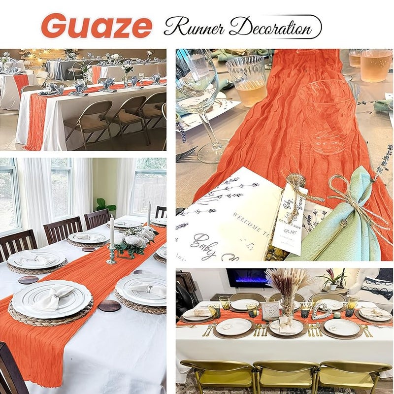 Orange Gauze Table Runner 3 Piece Set 35x157 Inch Bohemian Sheer for Wedding - Image 3