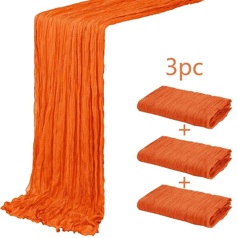 Orange Gauze Table Runner 3 Piece Set 35x157 Inch Bohemian Sheer for Wedding - Image 1