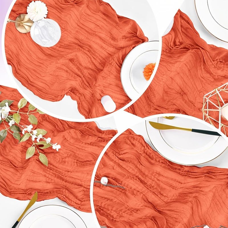 Orange Gauze Table Runner 3 Piece Set 35x157 Inch Bohemian Sheer for Wedding - Image 5