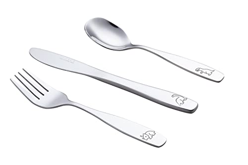 Exzact Kids Flatware 6 Pieces Stainless Steel Children Silverware 2 x Forks, 2 x Knives, 2 x Spoons,Toddler Utensils, Dishwasher Safe, 24 Months+ (Dinosaurs Engraved) - Image 5