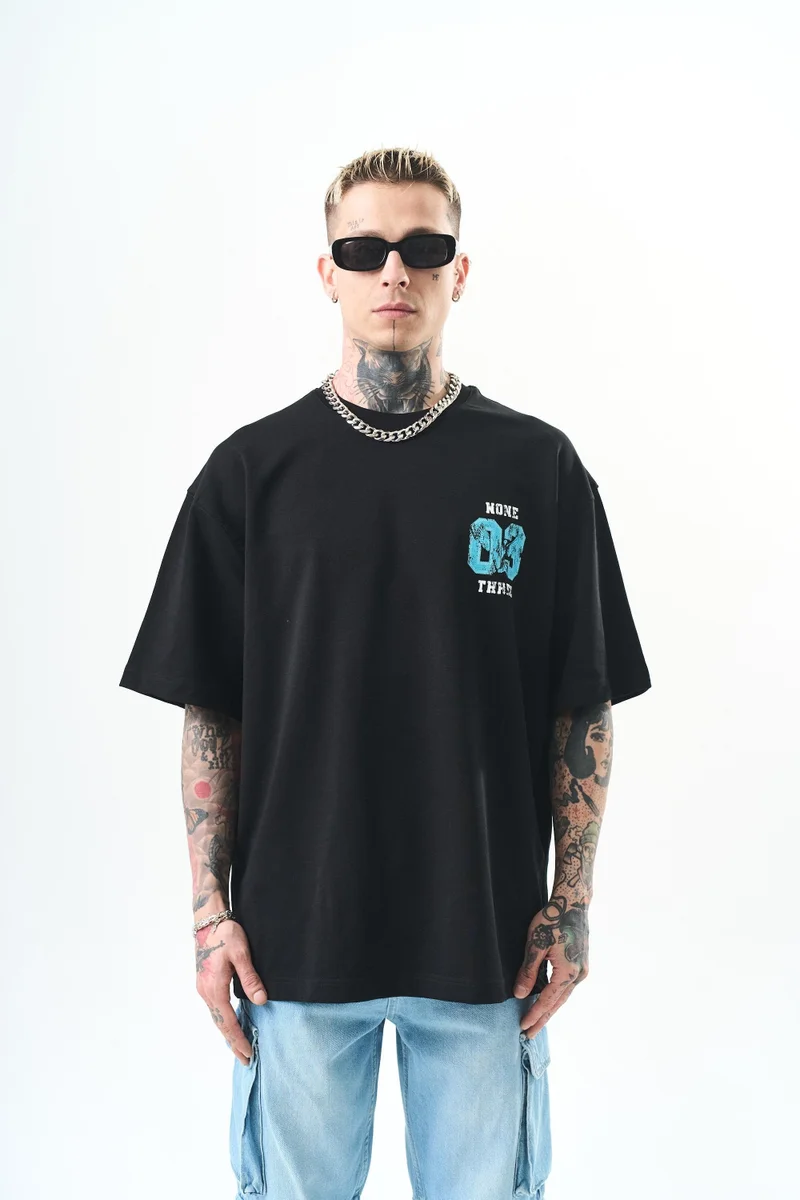 RESPIRE Men's None Three Print Oversize T-Shirt, Black