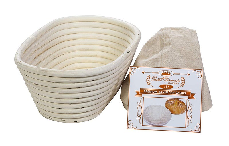 Saint Germain Bakery سلة خبز دائرية فاخرة من سان جيرمان مع بطانة - سلة تخمير مثالية لصنع خبز جميل (10 بوصة بيضاوي) - Image 1