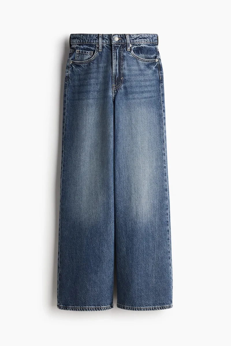 H&M 006-75-101-Blue Medium Dusty Feather Soft Super Wide Ultra High Jeans for Women | Best Price UAE