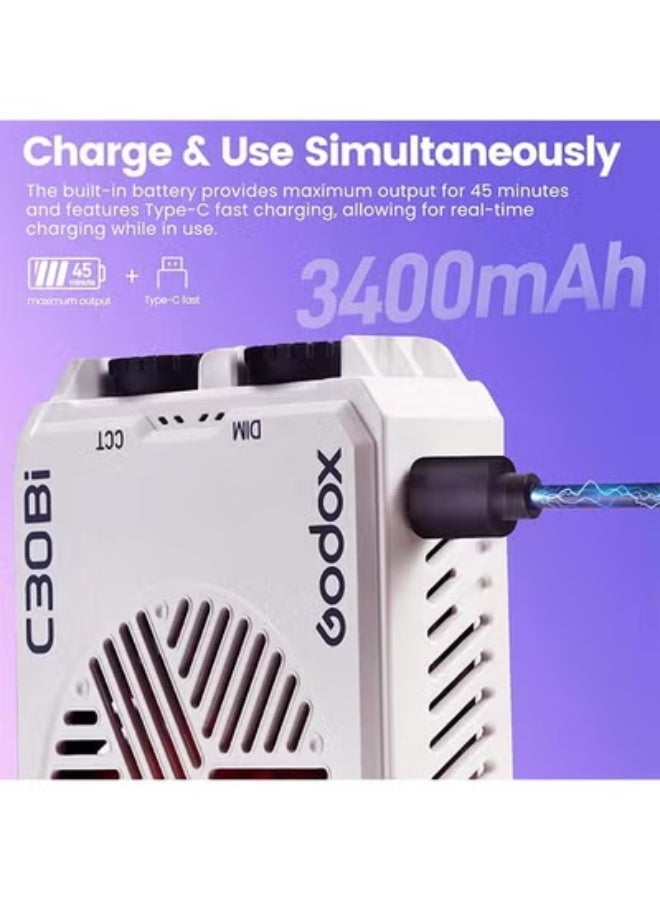 GODOX Litemons C30BI Led Video Panel Light,30W On Camera Pocket Lights CCT 2800K-6500K,3350mAh Rechargeable for Photography,Videographer and  Vlogging - Image 5