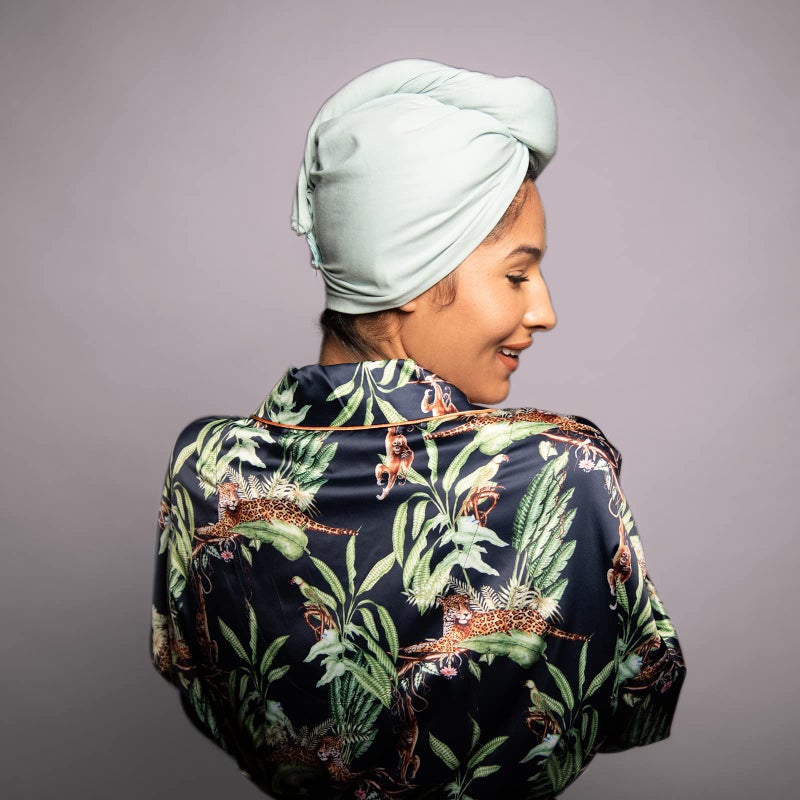 Kismetics - Tee Shirt Drying Wrap  Frizz Free  Soft & Lightweight  Hair Drying Turban  Gentle Drying Towel Wrap With Button  For Long Hair (Sage) - Image 2