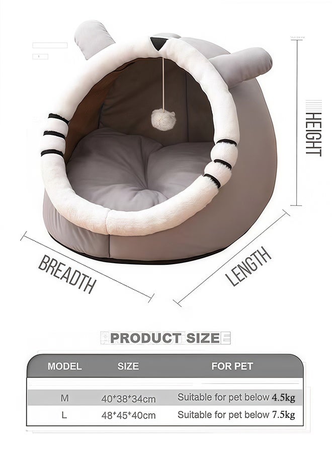 أسرة داخلية للقطط، بيت للقطط مع لعبة معلقة، كهف ناعم للقطط للعب والنوم، سرير مريح مغطى للقطط مع سجادة قابلة للغسل والفصل، سرير شبه مغلق للحيوانات الأليفة بقاعدة مانعة للانزلاق مناسب للقطط والكلاب الصغيرة - Image 2