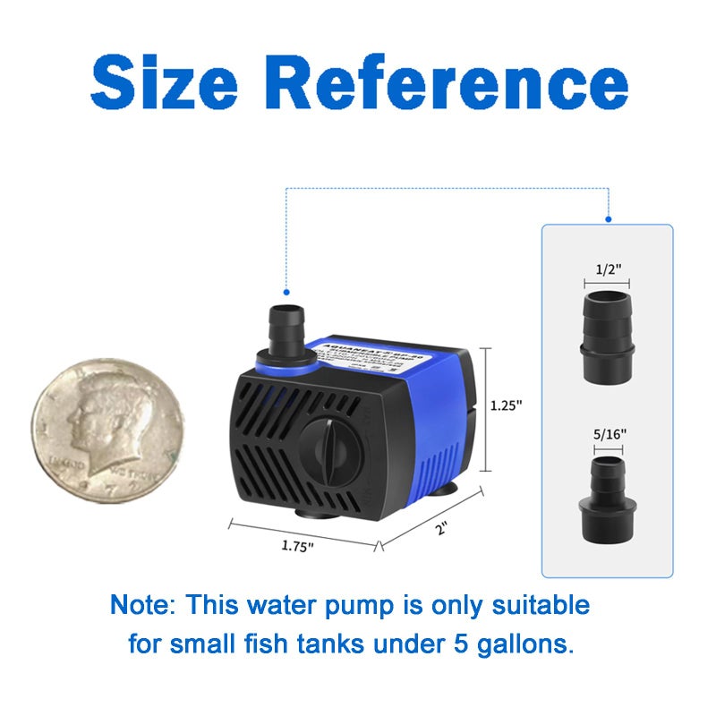 AQUANEAT Small Fountain Pump, 80 GPH Mini Submersible Water Pump with 3.3 ft Tubing, for Aquarium Fish Tank, Pet Water Fountain, Hydroponics, Pond Waterfall Filter Pump - Image 2