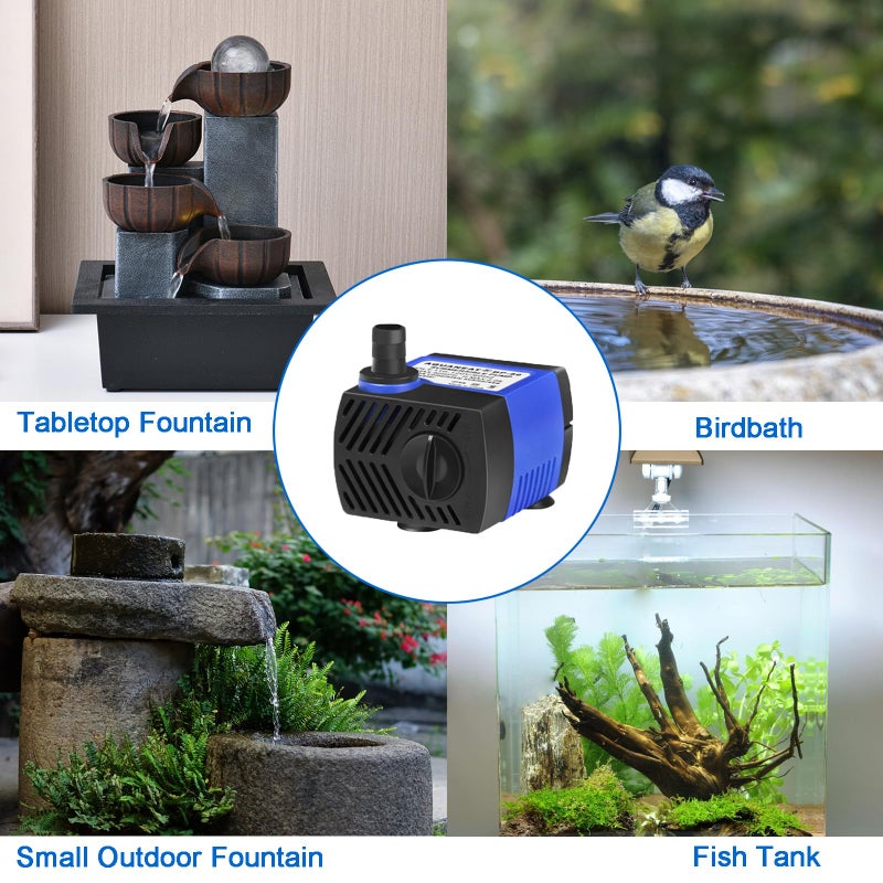 AQUANEAT Small Fountain Pump, 80 GPH Mini Submersible Water Pump with 3.3 ft Tubing, for Aquarium Fish Tank, Pet Water Fountain, Hydroponics, Pond Waterfall Filter Pump - Image 5