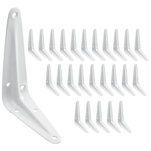 PHITUODA 24 Pack Shelf Brackets 4 x 3 Inch Heavy Duty White Metal Floating Shelf Bracket L Bracket Corner Brace Support J Bracket Decorative Joint Angle Bracket for Hanging - Image 1