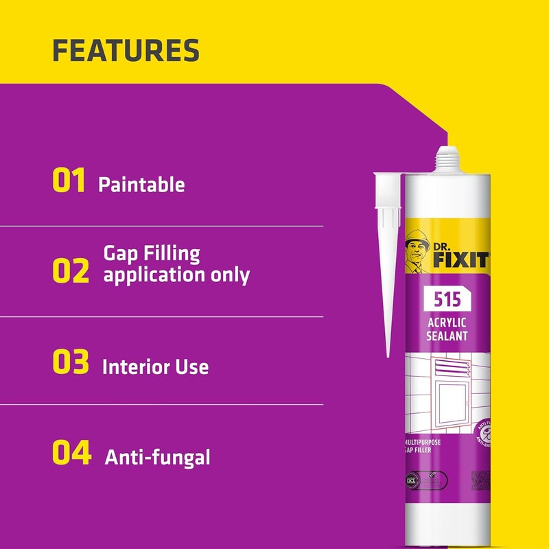 Dr. Fixit 515 White Acrylic Sealant 450g - Multipurpose Gap Filler for Sinks, Tubs, Windows & More - Image 2