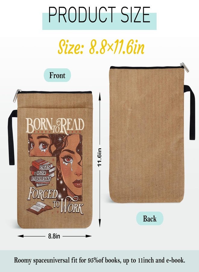 حقيبة غلاف كتاب YAANUNULU Born to Read Forced to Work لمحبي الكتب، وأمناء المكتبات، وهدايا ديكور للبنات ذوات البشرة السمراء، ومعلمات، وبنات، ونساء، وهدايا أغلفة كتب لمجموعات وأعضاء نوادي محبي الكتب، مقاس 9 × 12 بوصة - Image 2