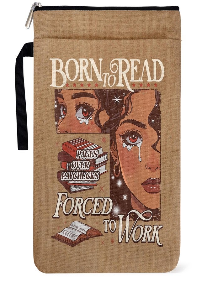 حقيبة غلاف كتاب YAANUNULU Born to Read Forced to Work لمحبي الكتب، وأمناء المكتبات، وهدايا ديكور للبنات ذوات البشرة السمراء، ومعلمات، وبنات، ونساء، وهدايا أغلفة كتب لمجموعات وأعضاء نوادي محبي الكتب، مقاس 9 × 12 بوصة - Image 1