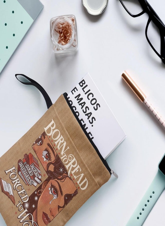 حقيبة غلاف كتاب YAANUNULU Born to Read Forced to Work لمحبي الكتب، وأمناء المكتبات، وهدايا ديكور للبنات ذوات البشرة السمراء، ومعلمات، وبنات، ونساء، وهدايا أغلفة كتب لمجموعات وأعضاء نوادي محبي الكتب، مقاس 9 × 12 بوصة - Image 4
