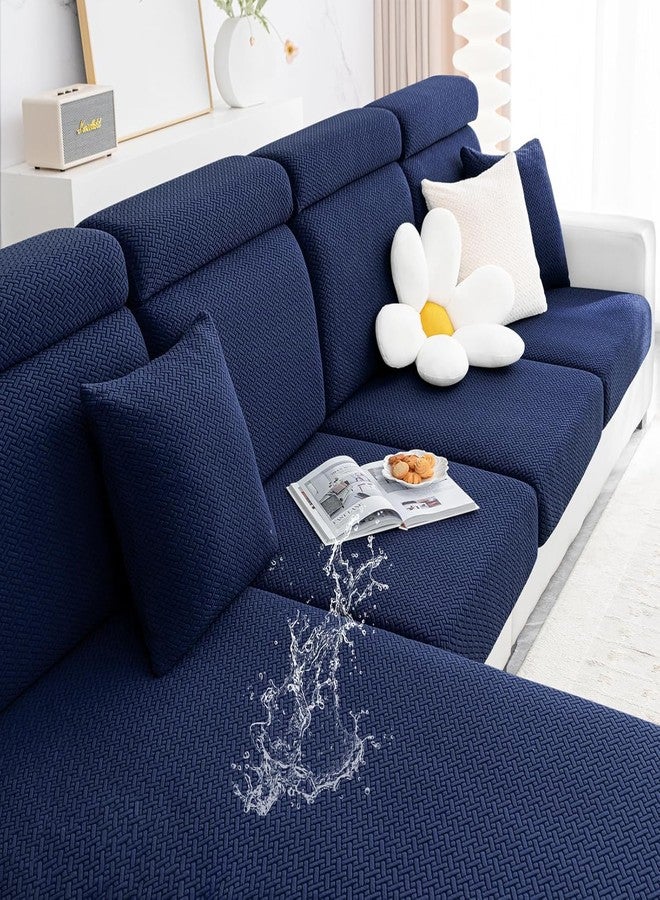 smiry Waterproof Couch Cushion Covers, Stretch Jacquard Sectional Couch Covers, L Shape Sofa Cushion Covers, Washable Chaise Lounge Cover Elastic Furniture Protector (Chaise Cover, Navy) - Image 1