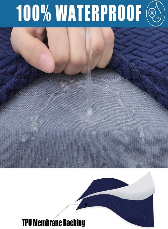 smiry Waterproof Couch Cushion Covers, Stretch Jacquard Sectional Couch Covers, L Shape Sofa Cushion Covers, Washable Chaise Lounge Cover Elastic Furniture Protector (Chaise Cover, Navy) - Image 2