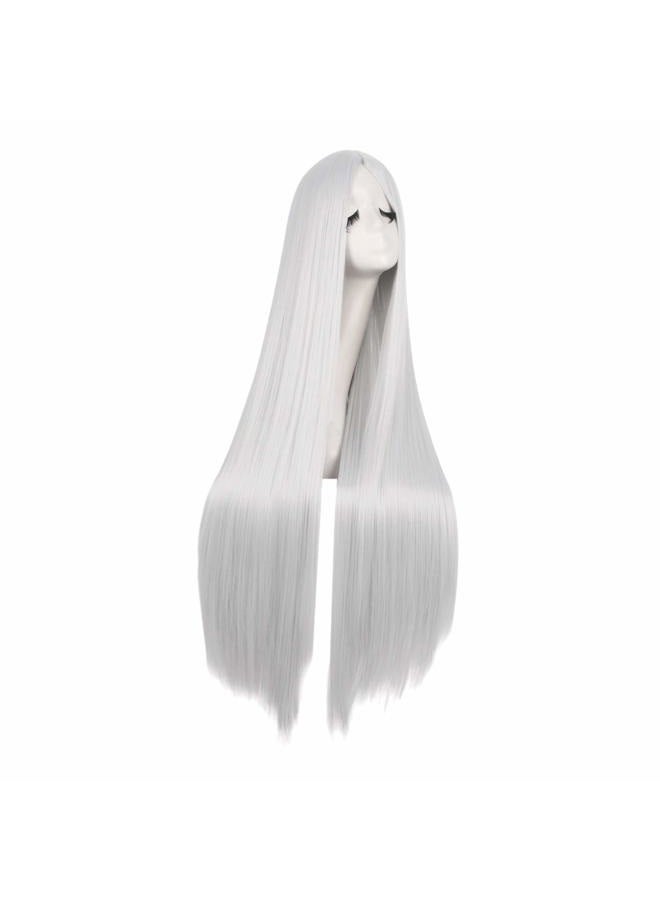 MapofBeauty 40 Inch/100cm Fashion Straight Long Costume Anime Cosplay Wig (Silver) - Image 2