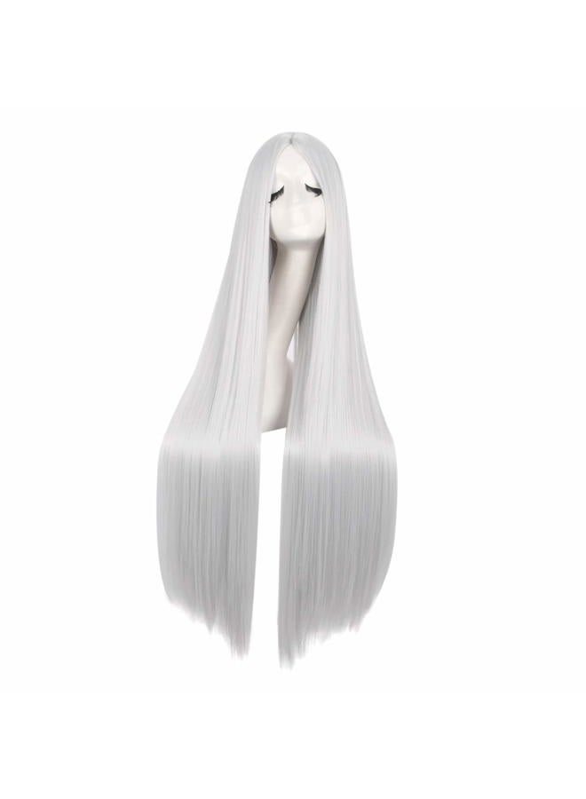 MapofBeauty 40 Inch/100cm Fashion Straight Long Costume Anime Cosplay Wig (Silver) - Image 1