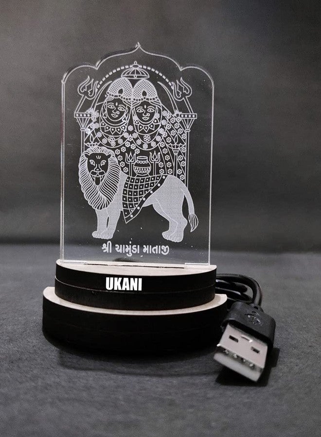 UKANI مصباح ليلي ثلاثي الأبعاد بتصميم شري تشاموندا ما من يوكاني، يعمل بمنفذ USB، مناسب للسيارة/المكتب/سطح المكتب/كهدية/لغرفة النوم/الردهة/سطح الطاولة، بإضاءة متغيرة الألوان (7 ألوان)، مقاس 3 بوصات - Image 2
