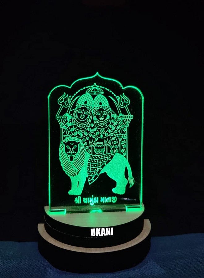 UKANI مصباح ليلي ثلاثي الأبعاد بتصميم شري تشاموندا ما من يوكاني، يعمل بمنفذ USB، مناسب للسيارة/المكتب/سطح المكتب/كهدية/لغرفة النوم/الردهة/سطح الطاولة، بإضاءة متغيرة الألوان (7 ألوان)، مقاس 3 بوصات - Image 1