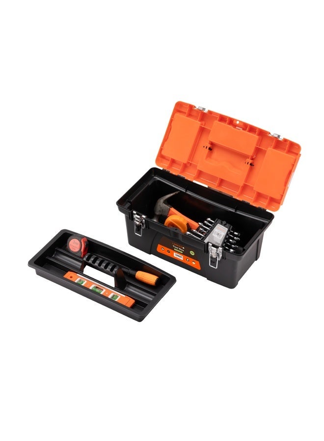 LAWAZIM Orange and Black Toolbox with Iron Latches - 19inch Durable Plastic Tool Box, Tool Organizer with Removable Tray, Carrying Handle & Top-Lid Storage for Home Repair DIY, Garage, Workshop Tools - Image 3