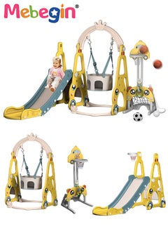 MEBEGIN 7 in 1 Slide and Swing Set with Basketball Hoop, Golf, Soccer and Ring Toss Games, Baby Slide Playset, Large Indoor and Outdoor Climber Playsets, Complete Playground Set, Constructed from High-quality Materials, Ideal Gift for Toddlers  - Image 1