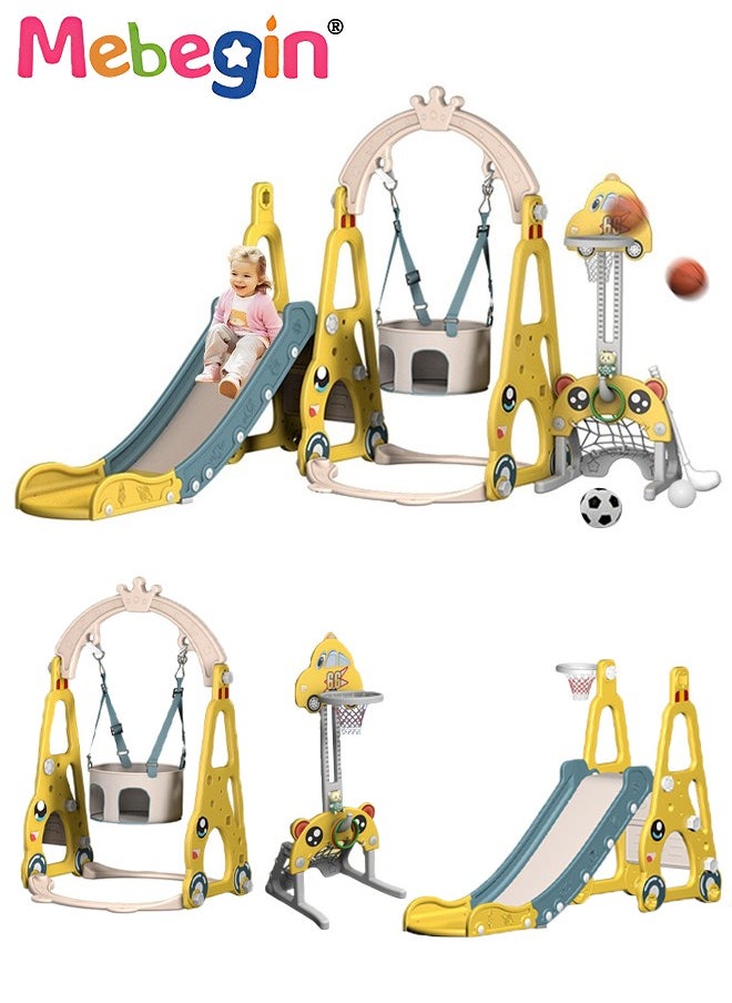 MEBEGIN 7 in 1 Slide and Swing Set with Basketball Hoop, Golf, Soccer and Ring Toss Games, Baby Slide Playset, Large Indoor and Outdoor Climber Playsets, Complete Playground Set, Constructed from High-quality Materials, Ideal Gift for Toddlers  - Image 1